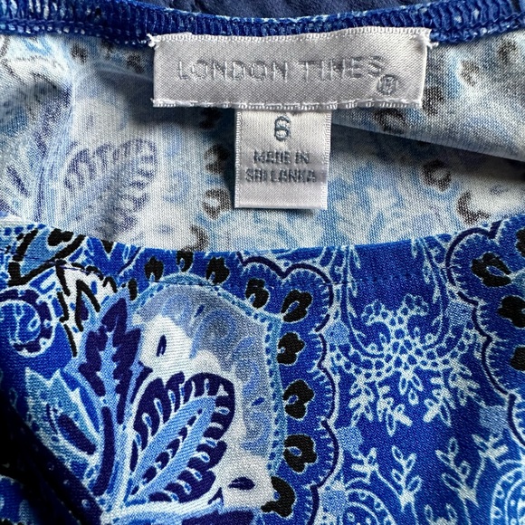 London Times Blue Paisley 3/4 Sleeve Shift Dress sz 6 - Picture 3 of 3